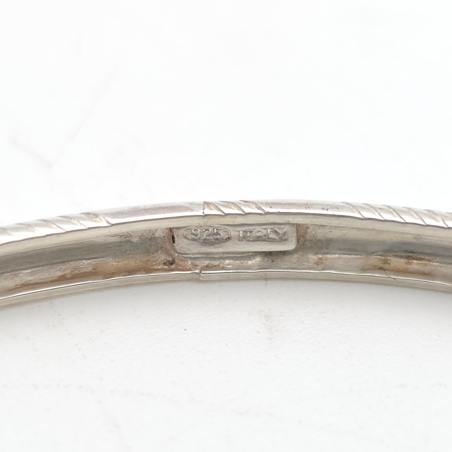 Sterling Silver Round Domed Striped Pattern Bangle