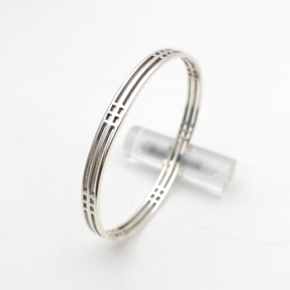 Sterling Silver Vintage Art Deco Mackintosh Style Cut-out Detailed Bangle