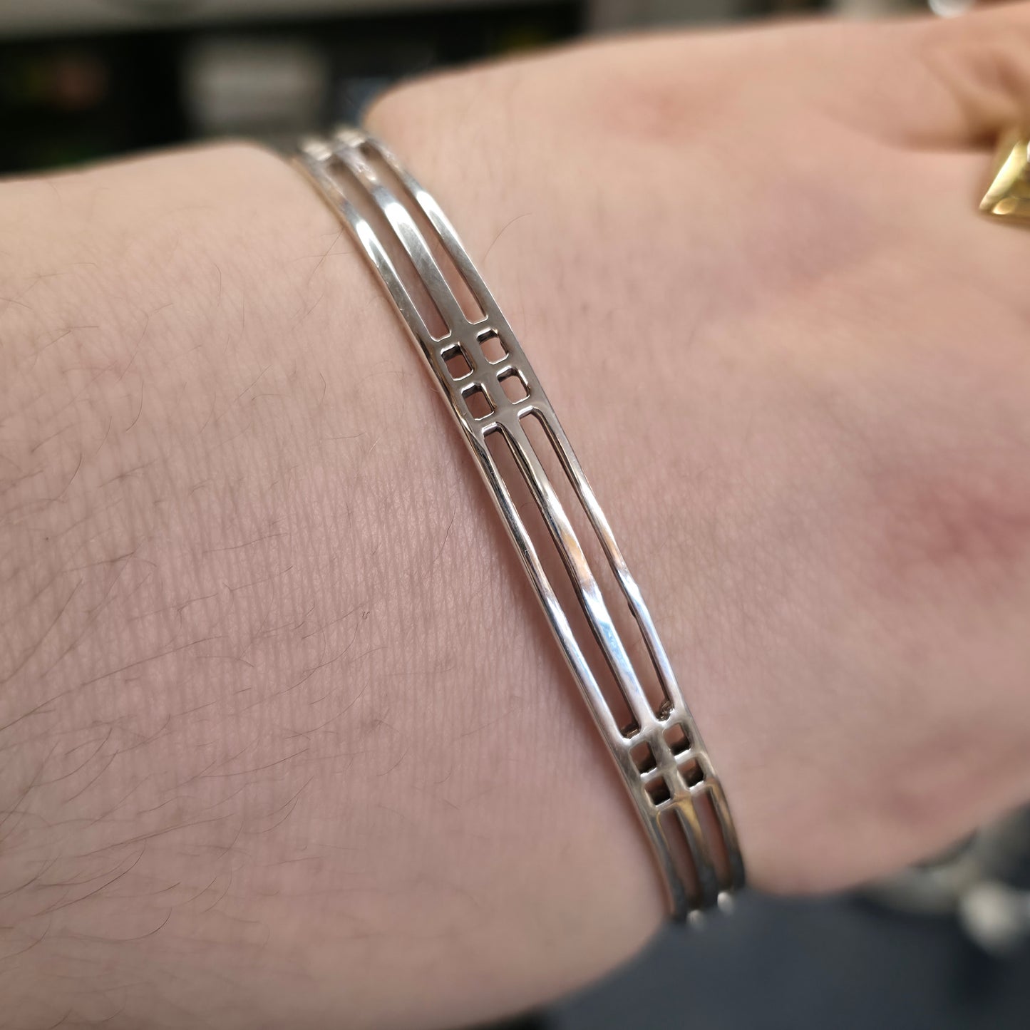 Sterling Silver Vintage Art Deco Mackintosh Style Cut-out Detailed Bangle