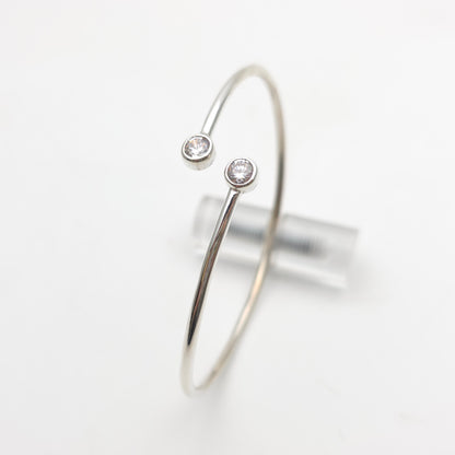 Sterling Silver Two Cubic Zirconia CZ Set Open Crossover Bangle