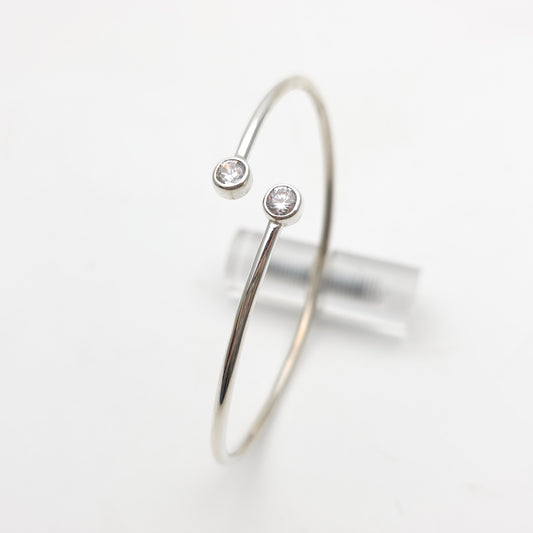 Sterling Silver Two Cubic Zirconia CZ Set Open Crossover Bangle