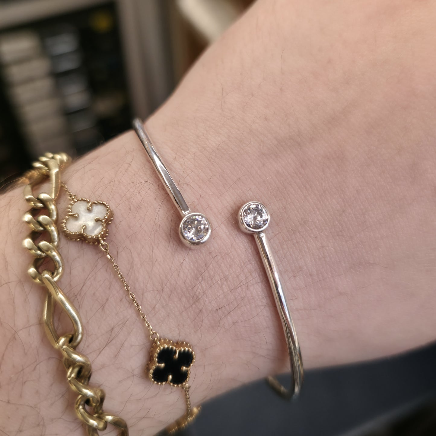 Sterling Silver Two Cubic Zirconia CZ Set Open Crossover Bangle