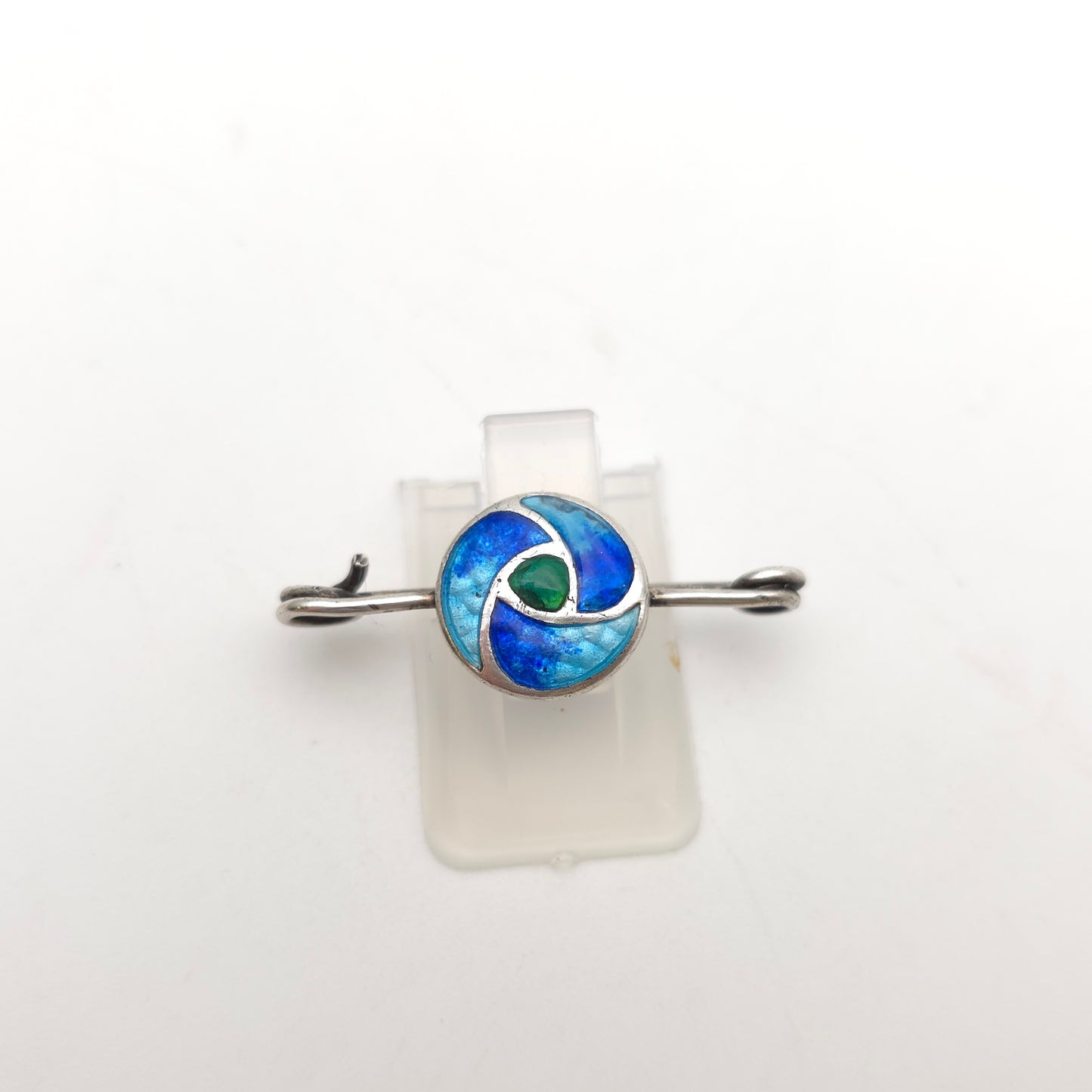 Sterling Silver Vintage Multi-tone Blue And Green Enamel Swirl Brooch Pin (AF)