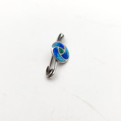 Sterling Silver Vintage Multi-tone Blue And Green Enamel Swirl Brooch Pin (AF)