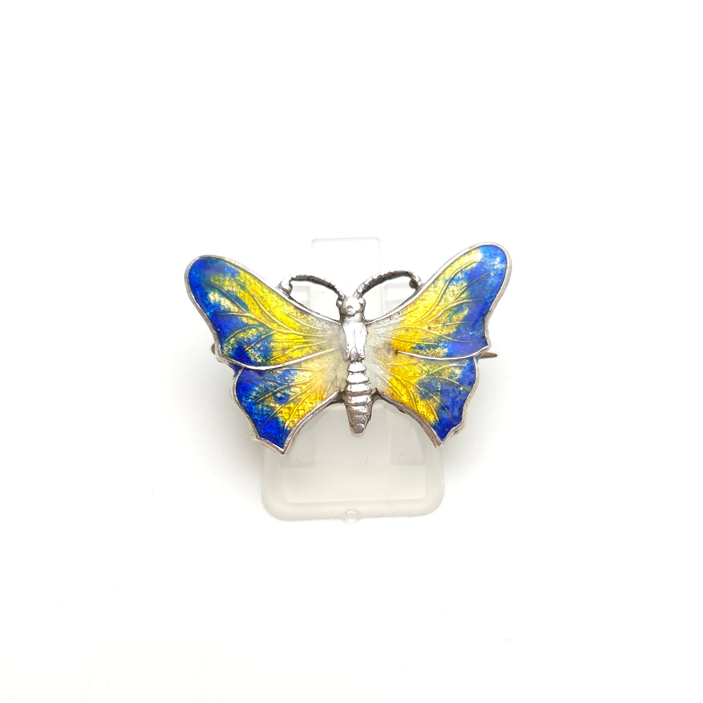 Sterling Silver Vintage Blue, White and Yellow Enamel Butterfly Brooch