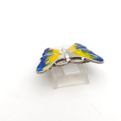 Sterling Silver Vintage Blue, White and Yellow Enamel Butterfly Brooch