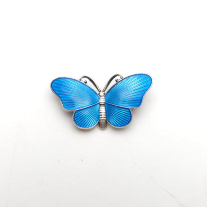 Sterling Silver Antique Ivar Holth Blue Norwegian Enamel Butterfly Brooch