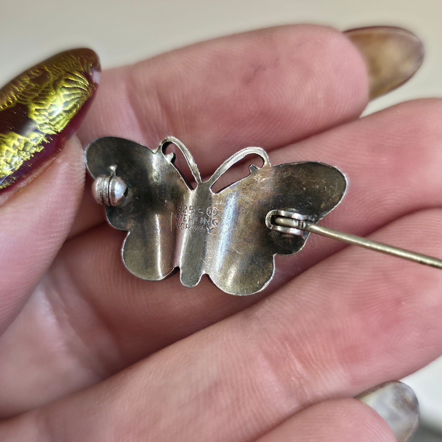 Sterling Silver Antique Ivar Holth Blue Norwegian Enamel Butterfly Brooch