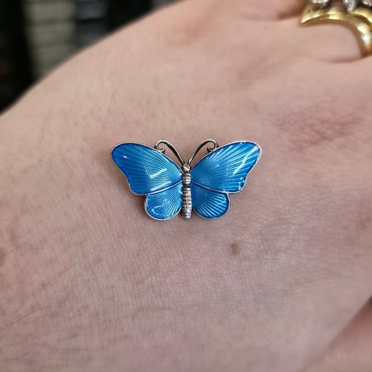 Sterling Silver Antique Ivar Holth Blue Norwegian Enamel Butterfly Brooch