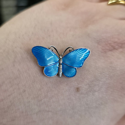Sterling Silver Antique Ivar Holth Blue Norwegian Enamel Butterfly Brooch
