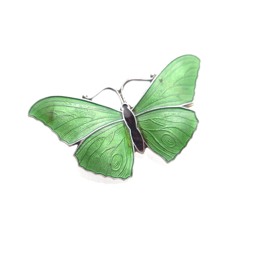 Sterling Silver Antique 1918 JA&S Green Enamel Butterfly Brooch
