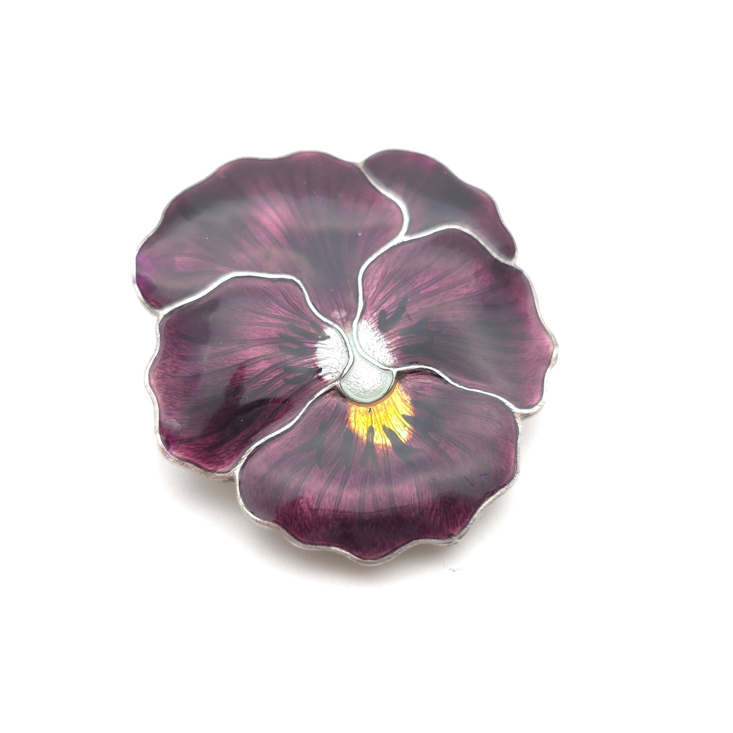 Sterling Silver Antique JA&S Dark Purple Pansy Flower Enamel Brooch