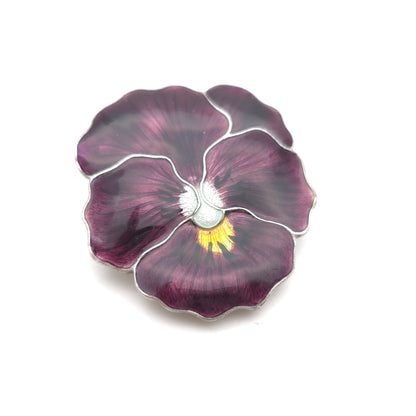 Sterling Silver Antique JA&S Dark Purple Pansy Flower Enamel Brooch