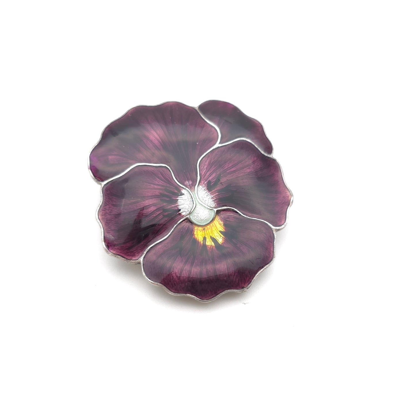 Sterling Silver Antique JA&S Dark Purple Pansy Flower Enamel Brooch