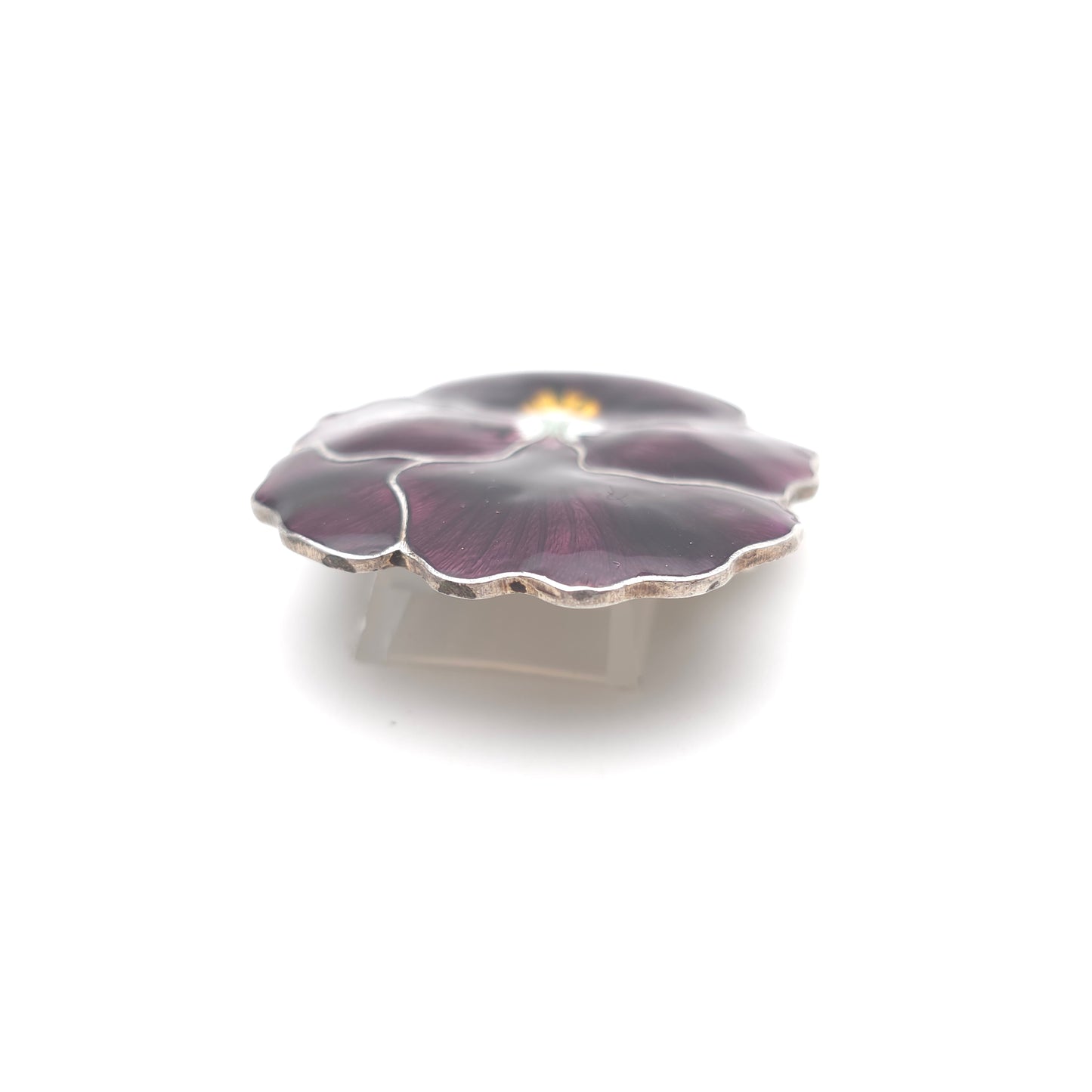 Sterling Silver Antique JA&S Dark Purple Pansy Flower Enamel Brooch