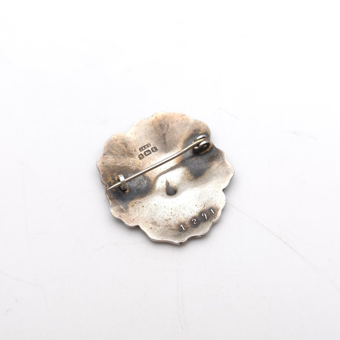 Sterling Silver Antique JA&S Dark Purple Pansy Flower Enamel Brooch