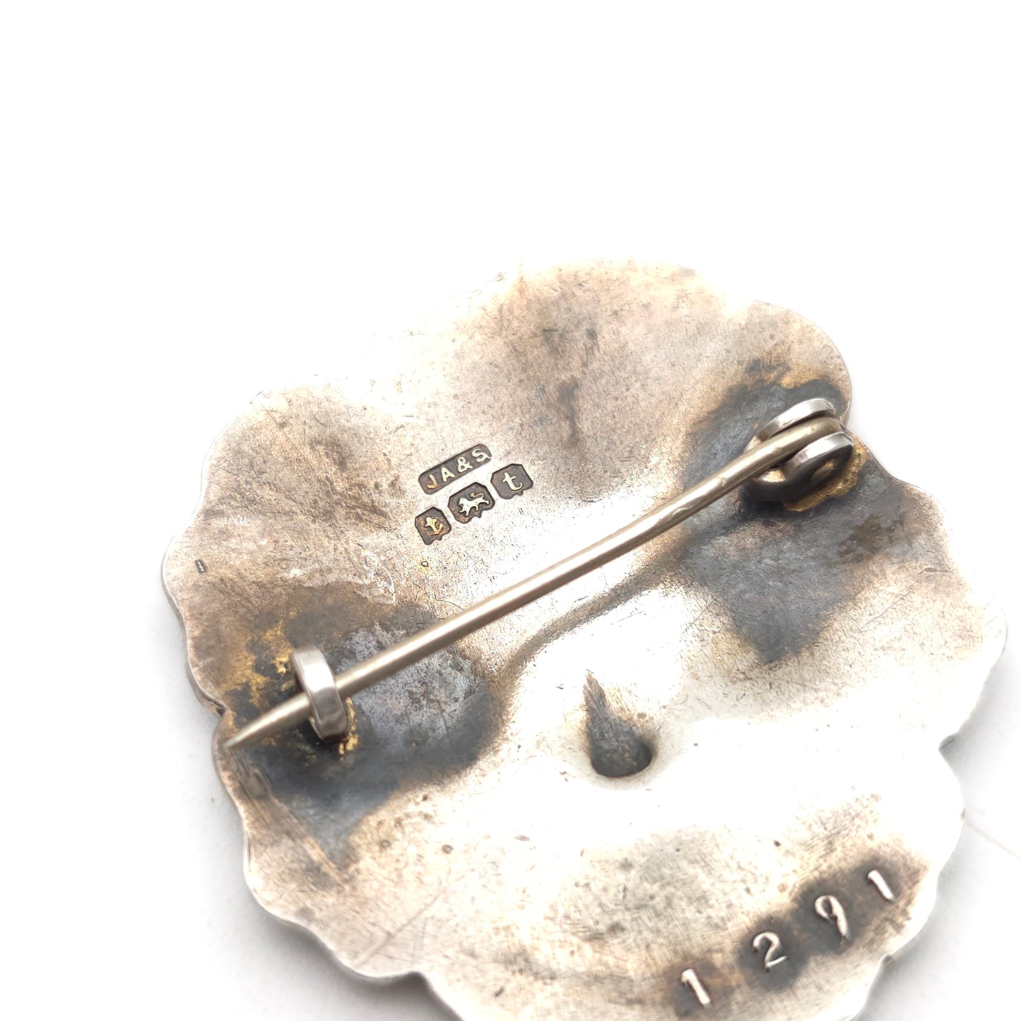 Sterling Silver Antique JA&S Dark Purple Pansy Flower Enamel Brooch