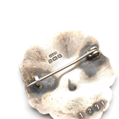 Sterling Silver Antique JA&S Dark Purple Pansy Flower Enamel Brooch