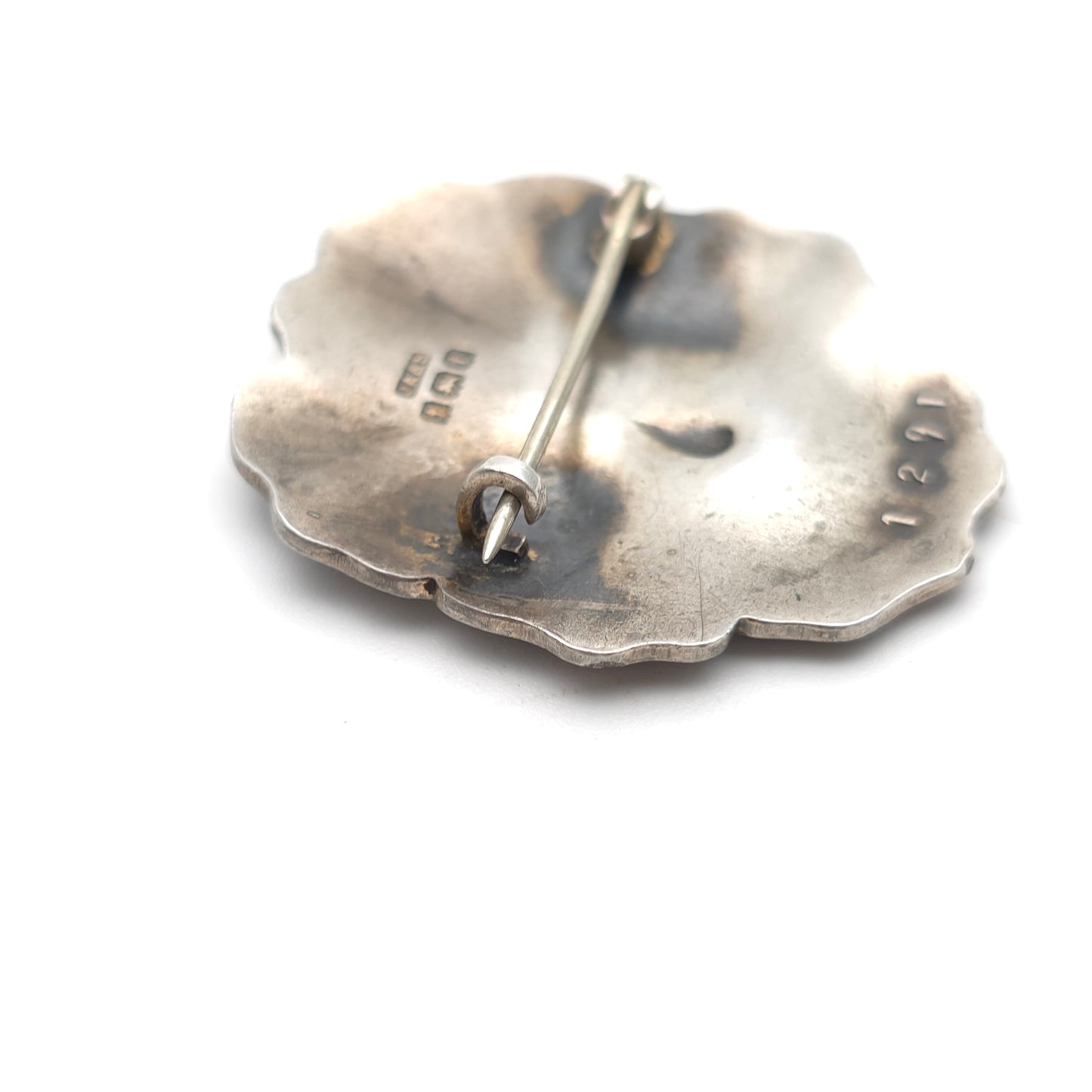 Sterling Silver Antique JA&S Dark Purple Pansy Flower Enamel Brooch