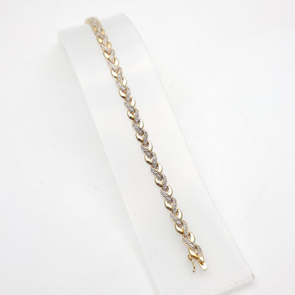 9ct Yellow Gold Vintage Diamond Set Link Braided / Plaited Style Link Bracelet