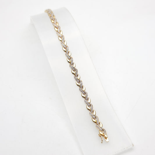 9ct Yellow Gold Vintage Diamond Set Link Braided / Plaited Style Link Bracelet