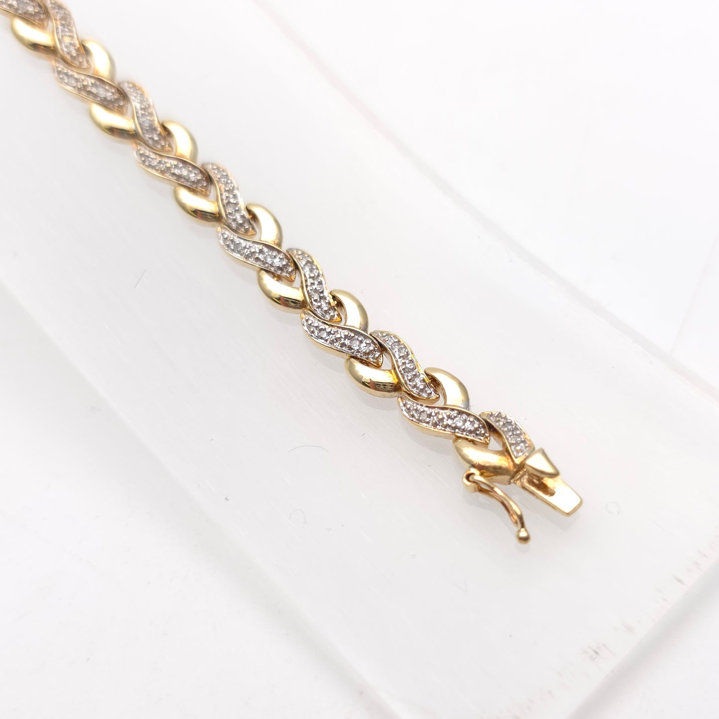 9ct Yellow Gold Vintage Diamond Set Link Braided / Plaited Style Link Bracelet