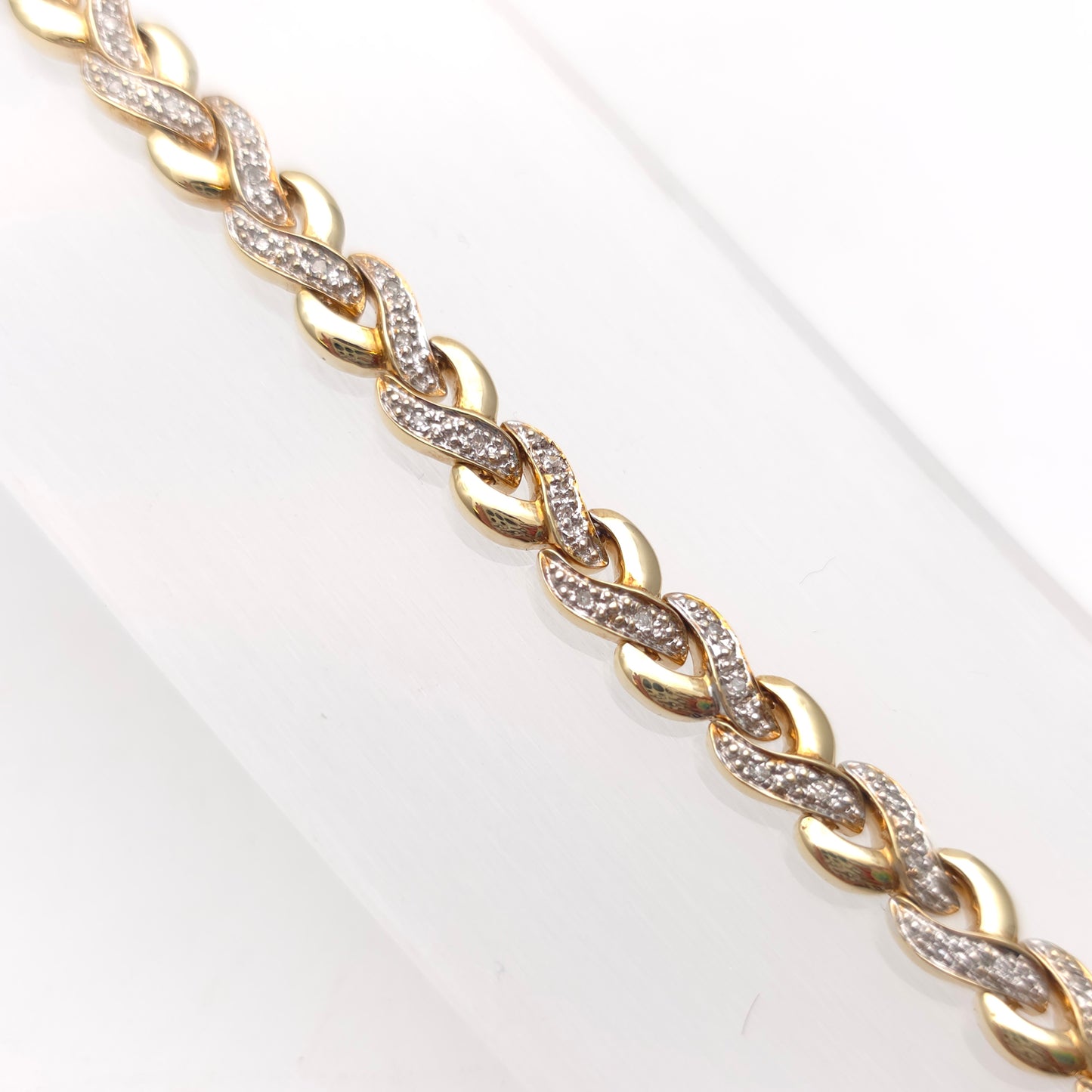 9ct Yellow Gold Vintage Diamond Set Link Braided / Plaited Style Link Bracelet