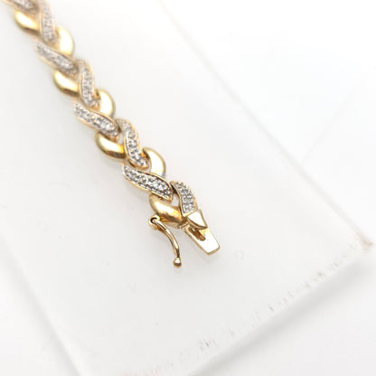9ct Yellow Gold Vintage Diamond Set Link Braided / Plaited Style Link Bracelet