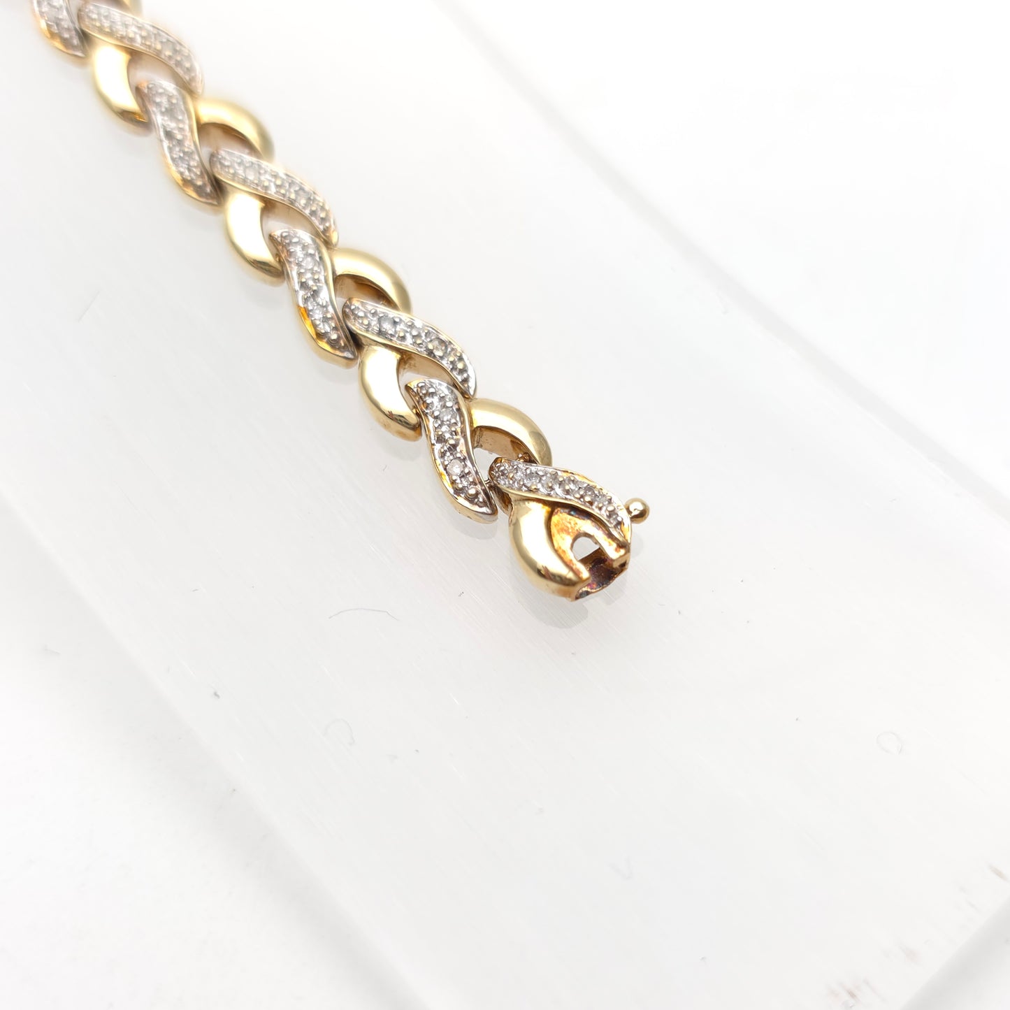 9ct Yellow Gold Vintage Diamond Set Link Braided / Plaited Style Link Bracelet