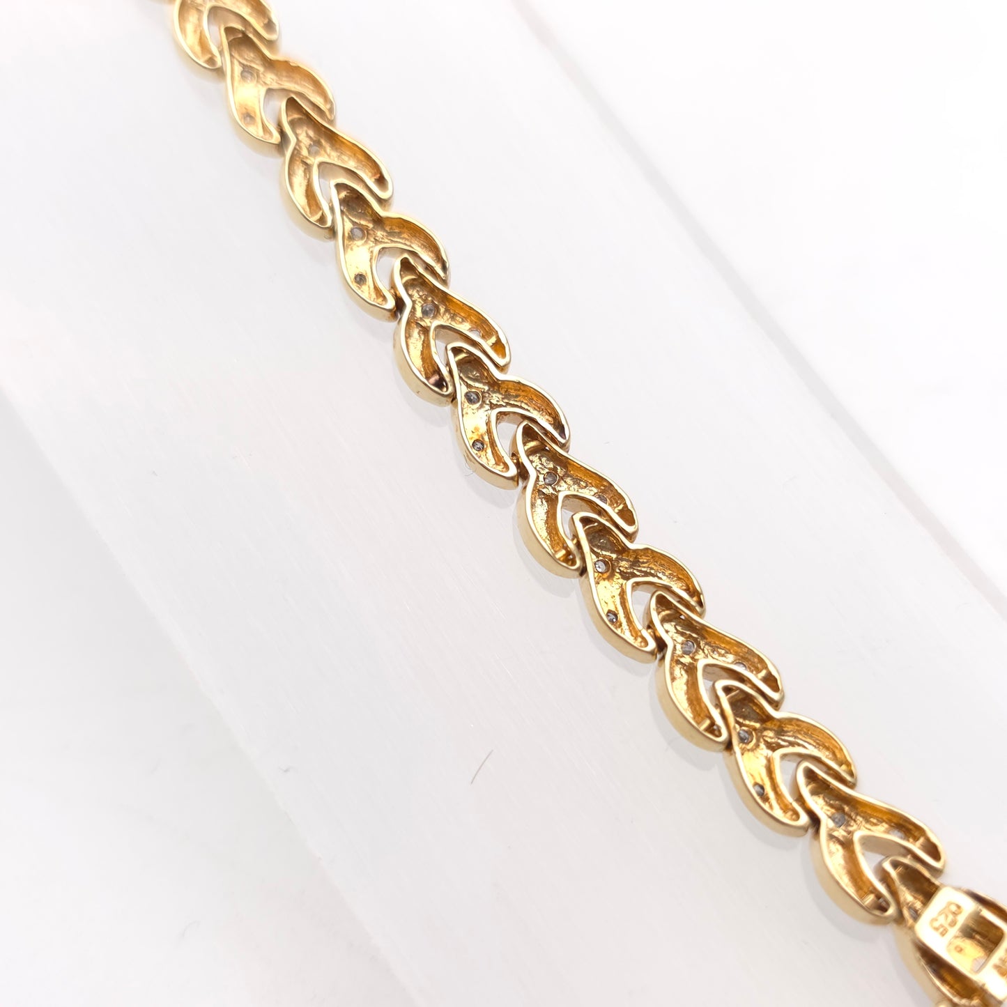 9ct Yellow Gold Vintage Diamond Set Link Braided / Plaited Style Link Bracelet