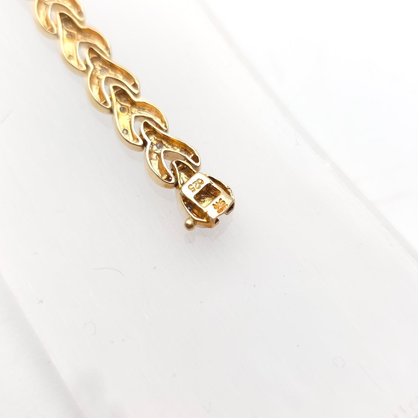 9ct Yellow Gold Vintage Diamond Set Link Braided / Plaited Style Link Bracelet