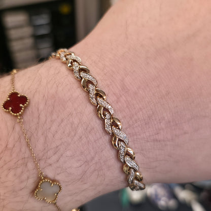 9ct Yellow Gold Vintage Diamond Set Link Braided / Plaited Style Link Bracelet