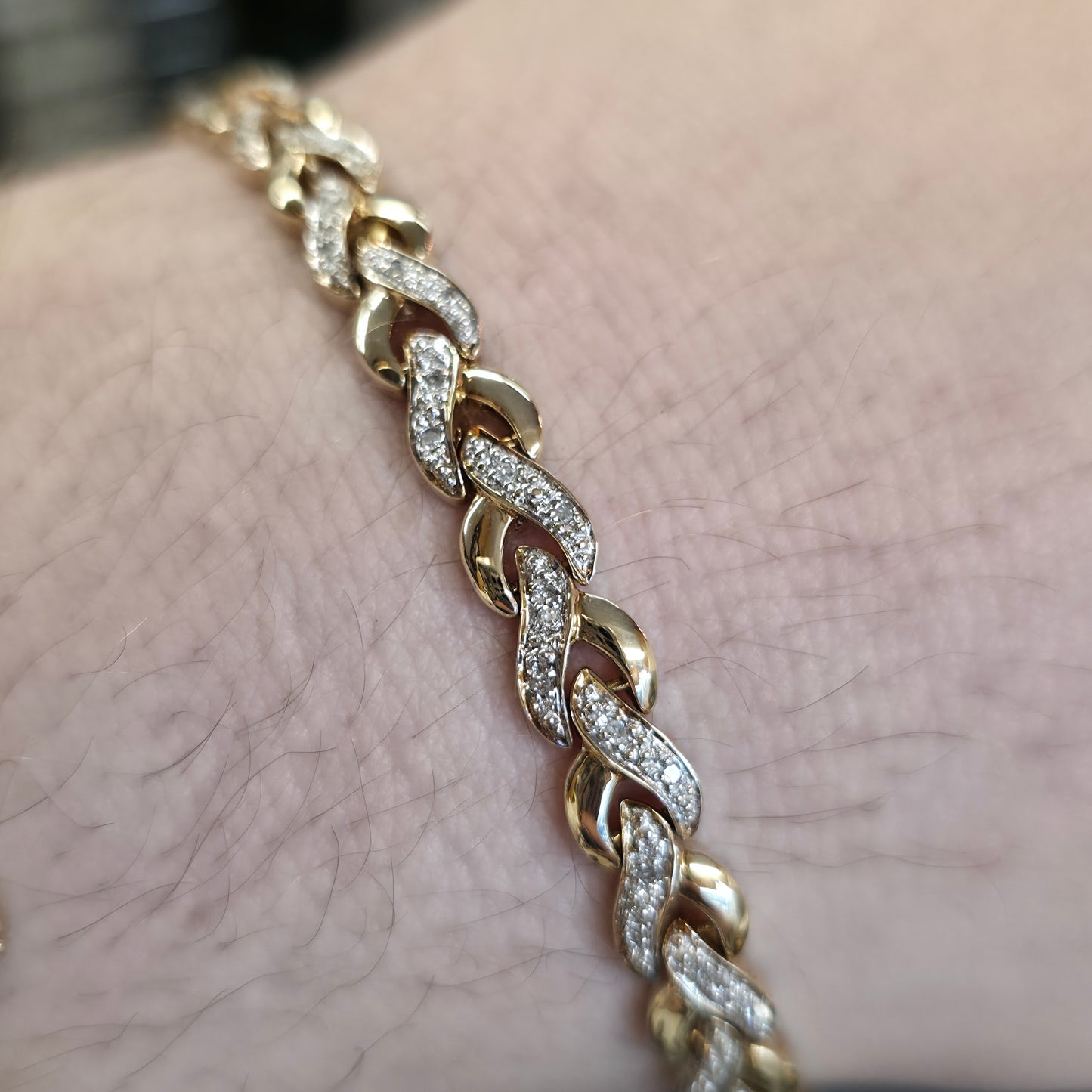 9ct Yellow Gold Vintage Diamond Set Link Braided / Plaited Style Link Bracelet