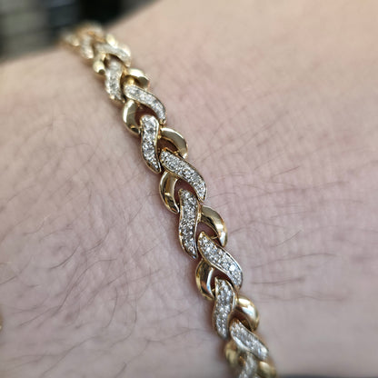 9ct Yellow Gold Vintage Diamond Set Link Braided / Plaited Style Link Bracelet