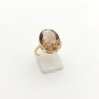 9ct Yellow Gold Vintage Oval Cut Smoky Quartz Solitaire Cocktail Ring