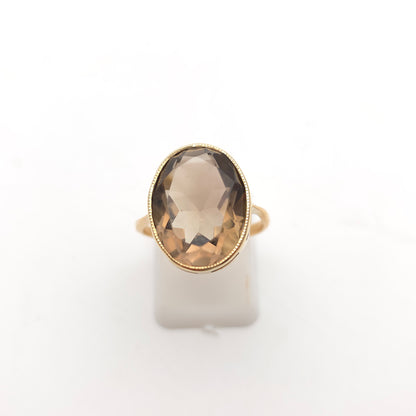 9ct Yellow Gold Vintage Oval Cut Smoky Quartz Solitaire Cocktail Ring