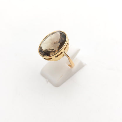 9ct Yellow Gold Vintage Oval Cut Smoky Quartz Solitaire Cocktail Ring