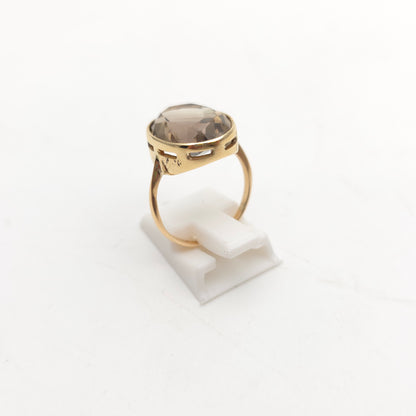 9ct Yellow Gold Vintage Oval Cut Smoky Quartz Solitaire Cocktail Ring