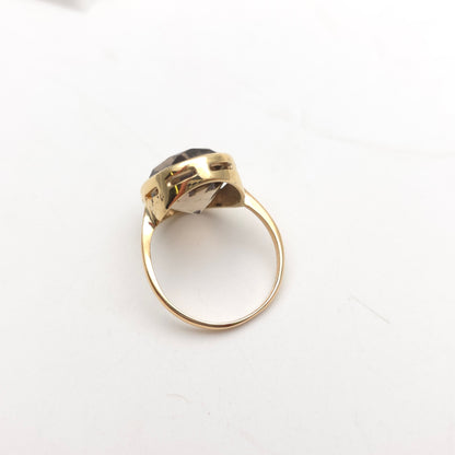 9ct Yellow Gold Vintage Oval Cut Smoky Quartz Solitaire Cocktail Ring