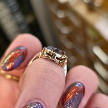 9ct Yellow Gold Vintage Oval Cut Smoky Quartz Solitaire Cocktail Ring