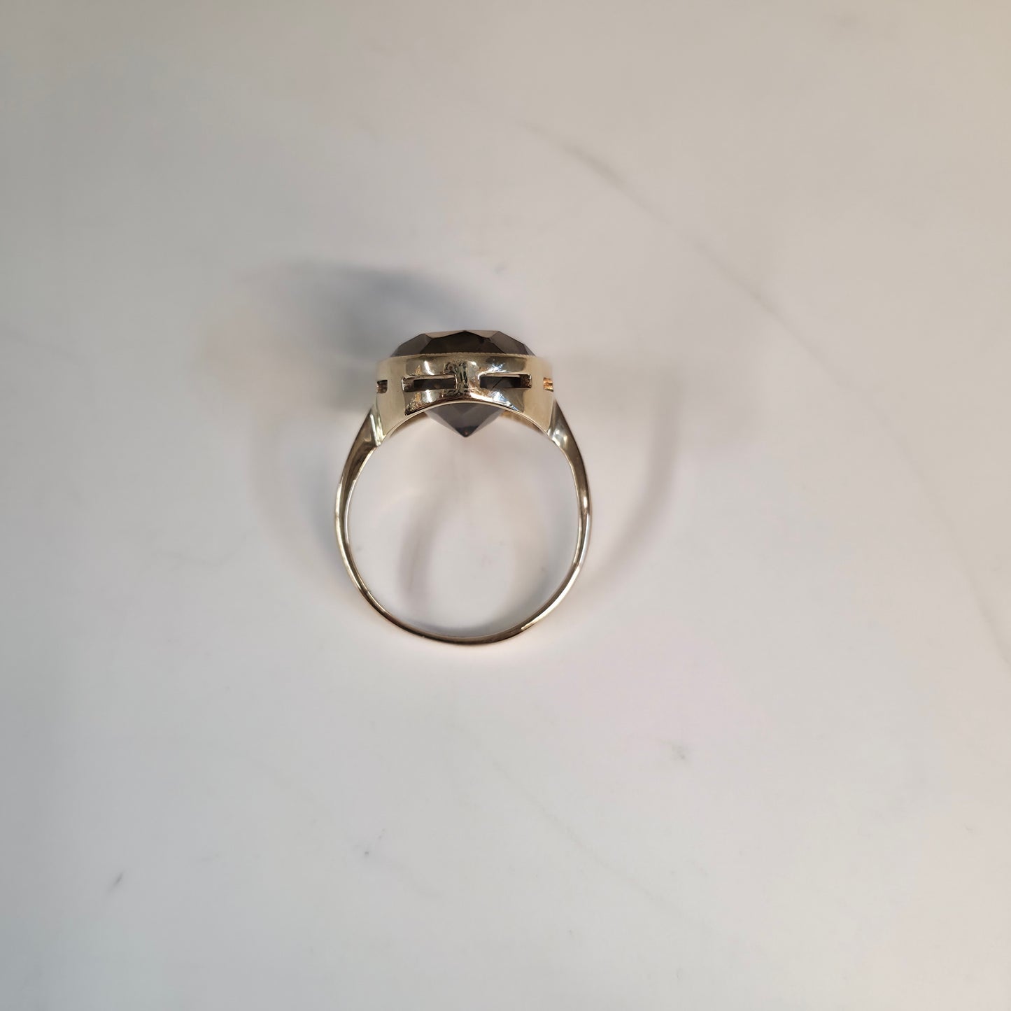 9ct Yellow Gold Vintage Oval Cut Smoky Quartz Solitaire Cocktail Ring