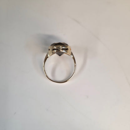 9ct Yellow Gold Vintage Oval Cut Smoky Quartz Solitaire Cocktail Ring