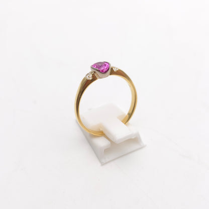 18ct Yellow Gold Oval Cut Half Bezel Set Pink Sapphire And Diamond Trilogy Ring