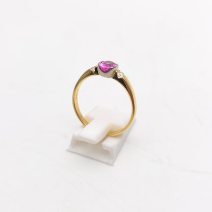 18ct Yellow Gold Oval Cut Half Bezel Set Pink Sapphire And Diamond Trilogy Ring