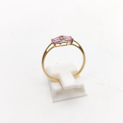 9ct Yellow Gold Two Oval Cut Pink Sapphire And Diamond Small Cluster Ring