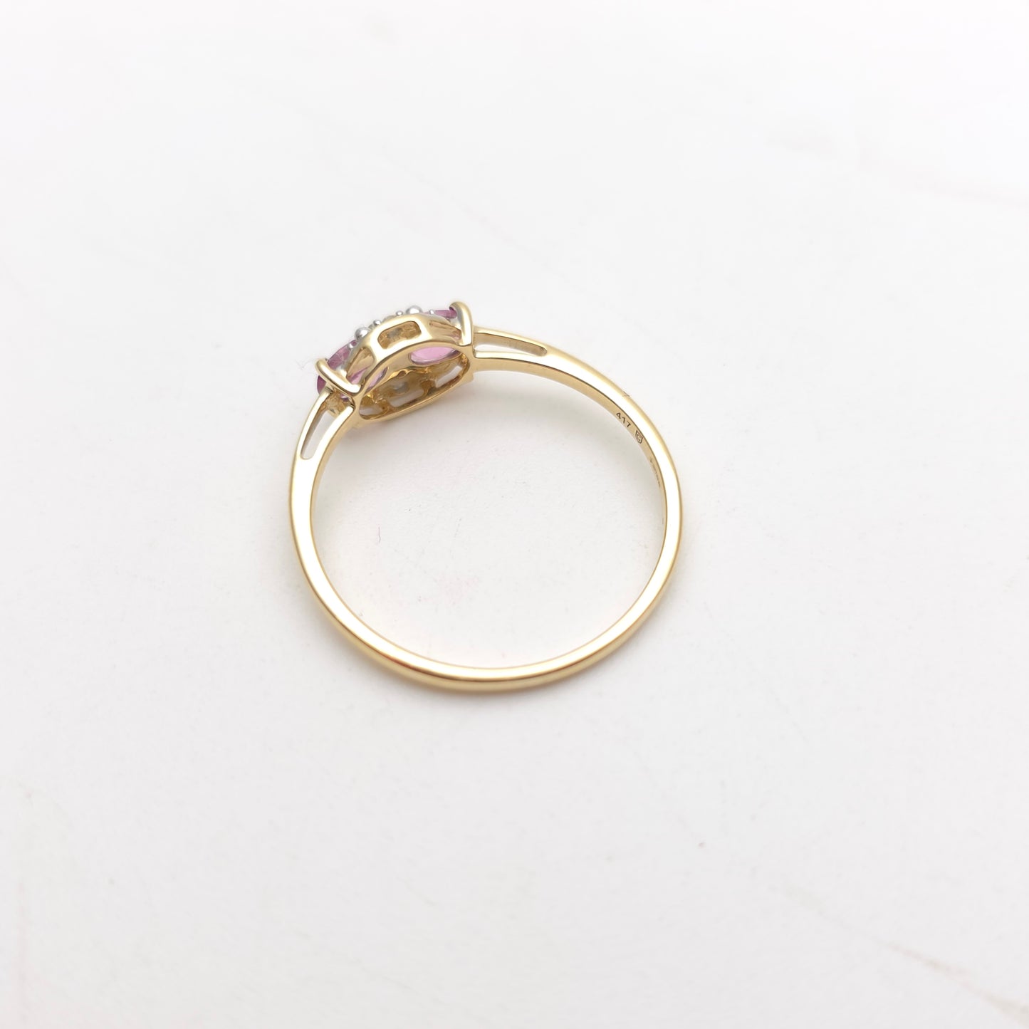 9ct Yellow Gold Two Oval Cut Pink Sapphire And Diamond Small Cluster Ring