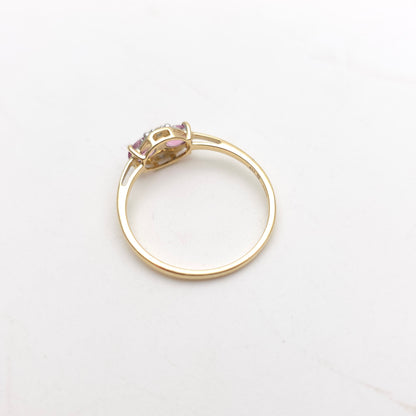 9ct Yellow Gold Two Oval Cut Pink Sapphire And Diamond Small Cluster Ring