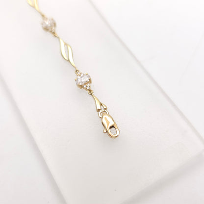 9ct Yellow Gold Wavy Link And White Stone Cluster Link Delicate Bracelet