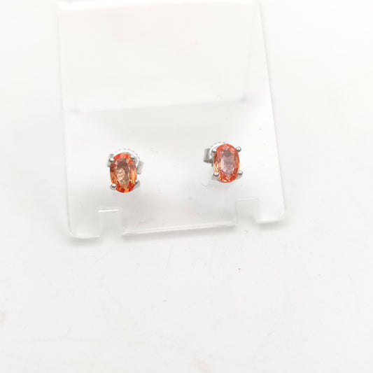 18ct White Gold Oval Cut Orange Sapphire Solitaire Stud Earrings