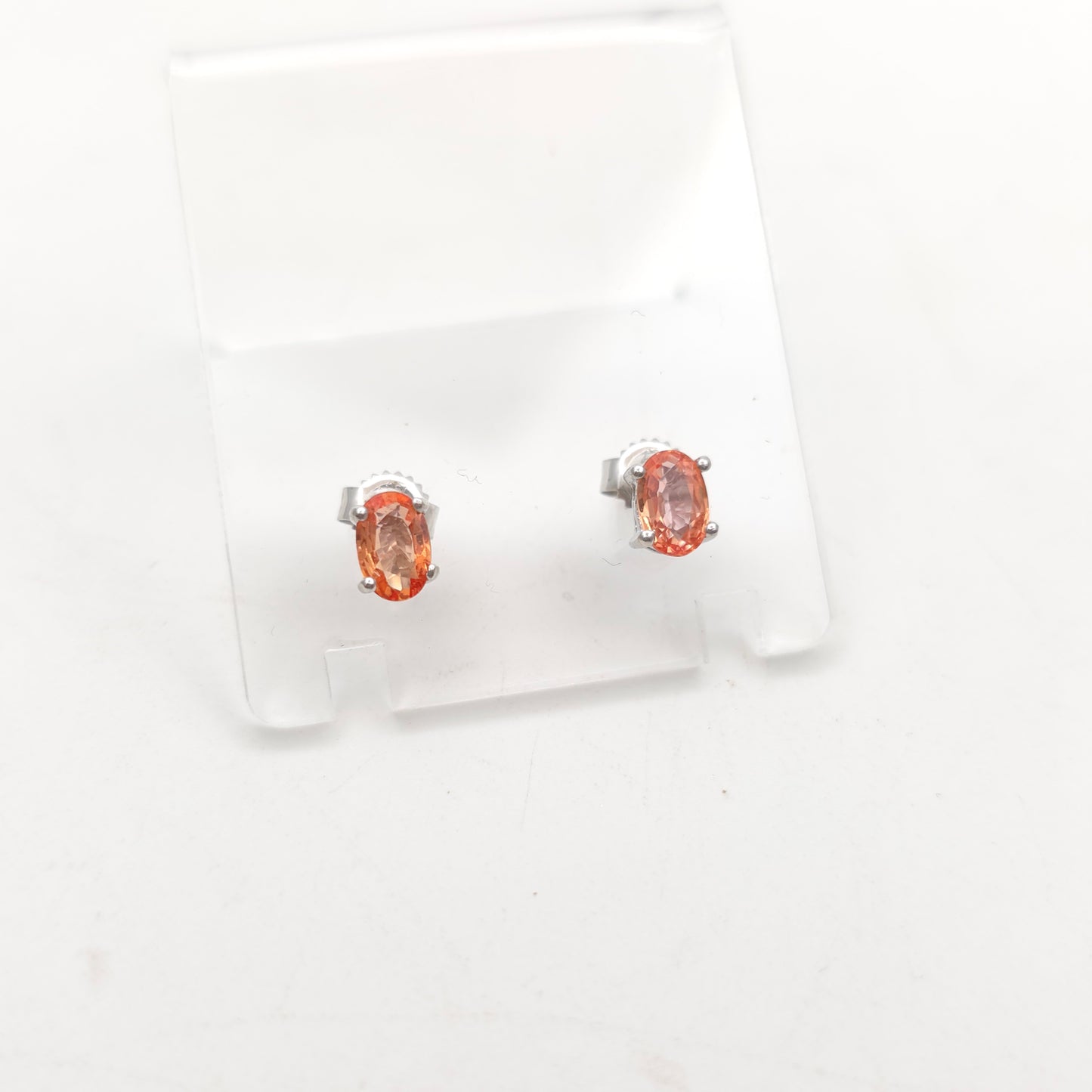 18ct White Gold Oval Cut Orange Sapphire Solitaire Stud Earrings